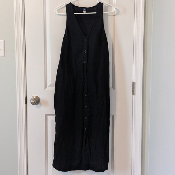 Old Navy Black Linen Blend Button Down Midi Dress - Size Medium - Picture 1 of 6